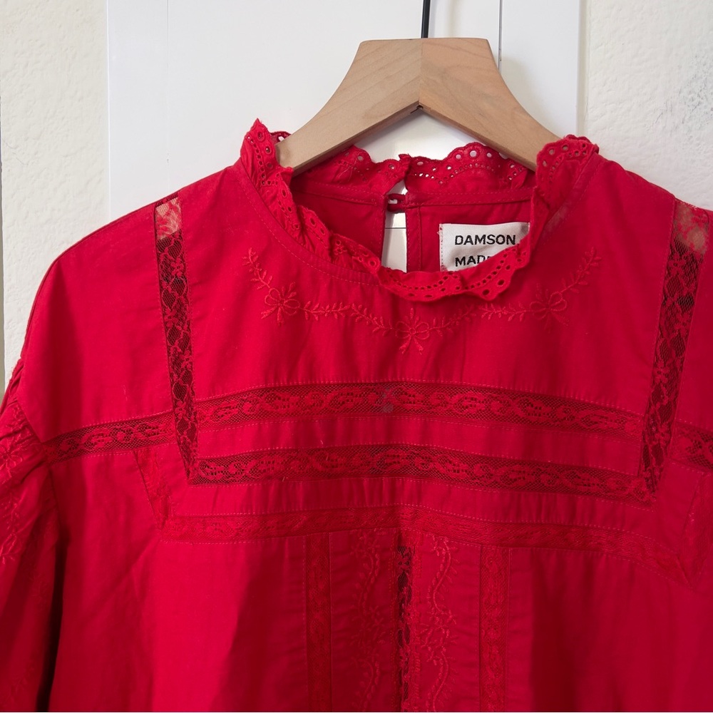 NWOT Damson Madder Clancy Embroidered Long-Sleeve Mini Dress in Red - Picture 5 of 13